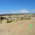 13)22.9 miles find the first overlook  on left. 2wd vehicles should stop   here. High clearance can continue   on slickrock to 3rd arrow