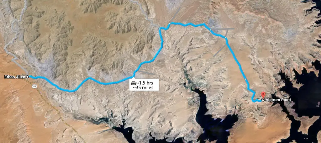 Map of the route to Alstrom Point